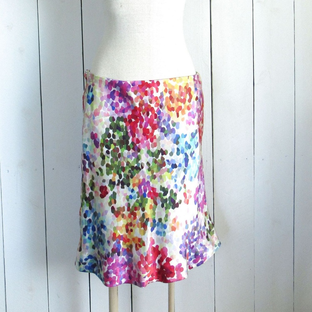 Watercolor Print Skirt Silk Flutter Midi Skirt XL